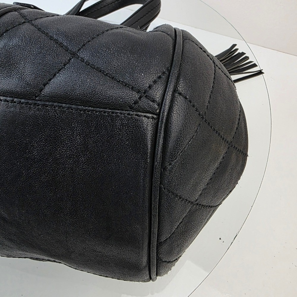 Bally Quilted Rosalyn Tassell Satchel Baguette Handbag Black Leather - Picture 6 of 16